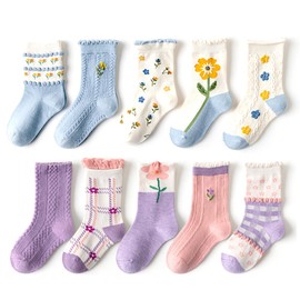 AOIREMON Boys Girls Socks,10 Pairs Soft Cotton Crew Socks For 0-12 Years Old Boys Girls Kids Breathable Infant Ankle Socks For Baby Boy Girl