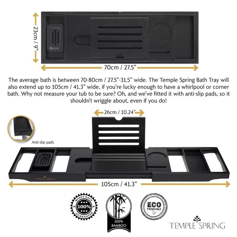 Temple Spring Wooden Bathtub Tray, Bamboo Bathroom Accessories, Bath Tray
