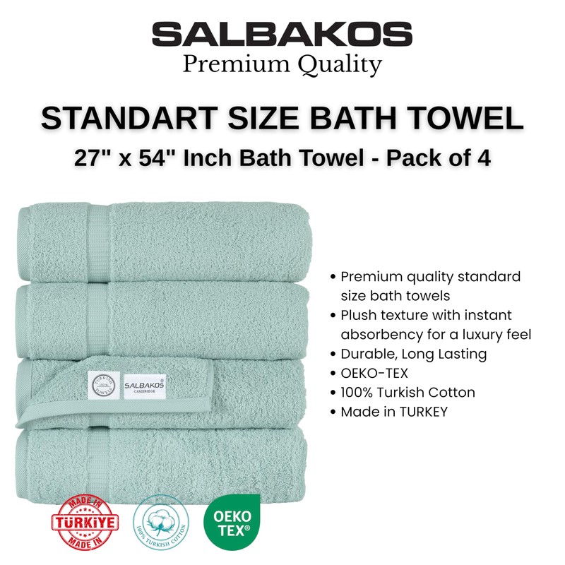 SALBAKOS 4-Piece 100% Turkish Cotton Bath Towels, 27x54 inch, Seafoam