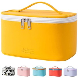 Portable Makeup Bag Cosmetic Bags for Women Medium Pouch Case Purse Make Up Organization Waterproof (Print Cow) - Color: Yellow