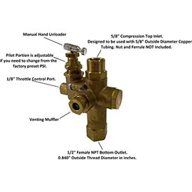 5/8" Compression Top Inlet for Copper Tubing Unloader Pilot Check Valve plus Throttle Control, 6.5HP Max Gas Compressors (140-175 PSI, Valve ONLY, Throttle Control Cable NOT Included)