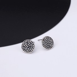 auren-Spencer Moon and Star Stud Earrings for Women Dainty Silver Plated Black Crystal Round Square Triangle Earrings Studs Crescent Moon Star Earrings for Women Girls Minimalist Jewelry (Round Stud Earrings)