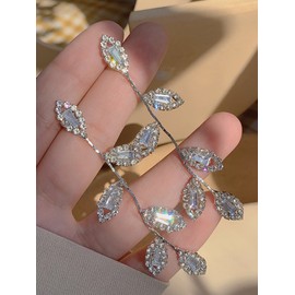 Rhinestone Long Drop Earrings for Women Rectangle Dangle Earrings Statement Sparkly Geometric Earrings