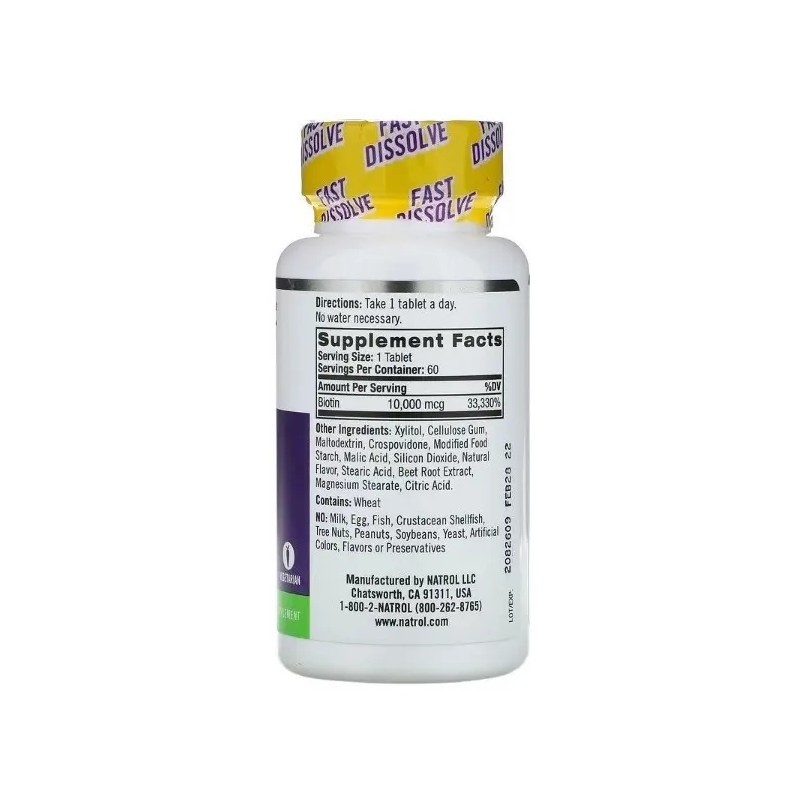 Biotina Natrol 10000 Mcg Cabello Piel Uñas Sabor Fresa