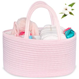 ABenkle Baby Diaper Caddy, Nursery Storage Bin and Car Organizer for Diapers Wipes, Cotton Rope Basket Changing Table Caddy