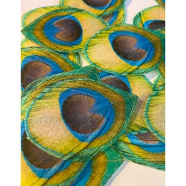 Handmade Set of 150- Edible Peacock Feathers, Wafer Paper - 2 inch, classic wafer paper, NOT PRE CUT