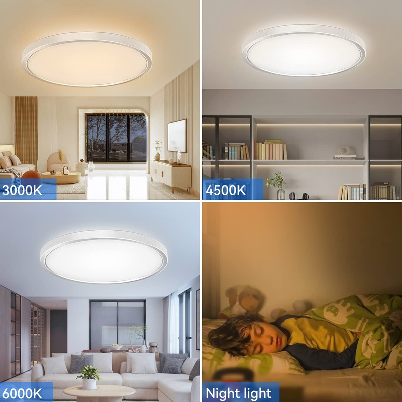 Peasur Flush Mount Ceiling Light Fixtures Dimmable, 11.6Inch 24W 3200LM