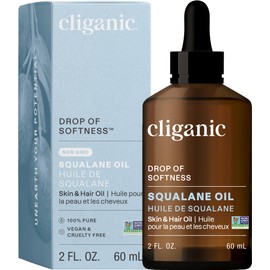 Cliganic Pure Squalane Oil for Skin & Hair (2oz) - Non-GMO Verified, Natural Plant-Derived Face Moisturizer (Packaging May Vary)