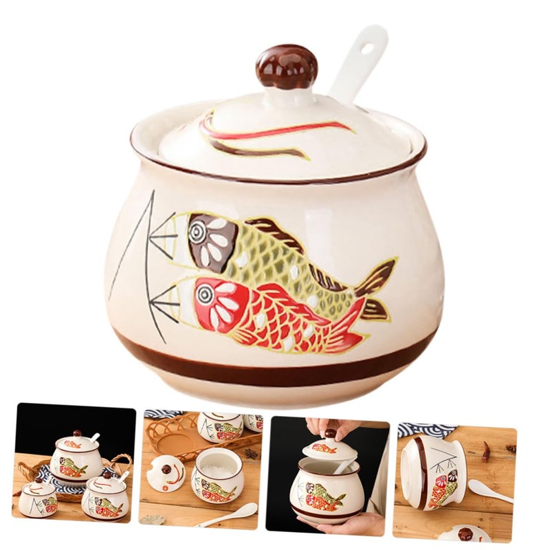 GRIRIW Tea Coffee Sugar Canister Ceramic Sauce Jar Lard Oil