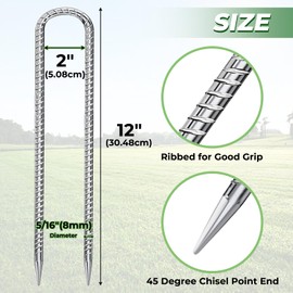 12 Inches U Stakes 8-Pack Heavy Duty Tramopline Wind Stakes for Inflatables, Metal Stake for Outdoor Decorations, Fence Stakes for Dogs Digging, Inflatables, Outdoor Decoration Anchors Silver