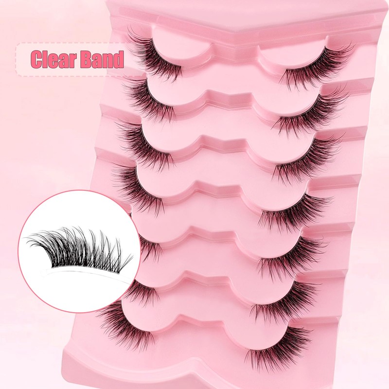 7P-CZ-A02 Clear Band Half Eyelashes, Cat Eye, 15 mm Short