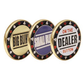 GSE Metal Small Blind, Big Blind, Dealer Puck Buttons - Set of 3 Professional Casino Texas Hold‘em Poker Game Dealer Button Set for Gambling Card Games
