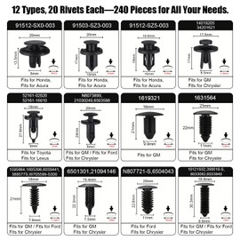 LivTee 240pcs Car Plastic Push Pin Rivet Fasteners, Assortment Universal Retainer Clips Push Type Retainers Set in Case with Remover Tool