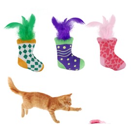 Andiker 3PCS Cat Feather Toys, 4.72 Inches Cat Crinkle Toy with Crinkle Paper Cute Sock Shape Lightweight Interactive Cats Toys for Indoor Cats and Kitten Chewing, Biting, Fetching