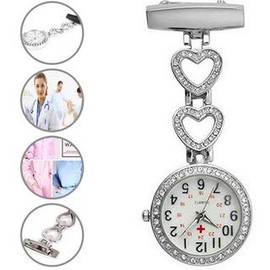 WONOLO Ladies Heart Steel Nurse Doctor Tunic Brooch Quartz FOB Pocket Medical Watch (Silver)