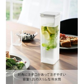 Yamazaki (山崎実業) Slim Tower Pitcher with Splash Guard, Can Pour from Both Sides, White, W 3.3 in (8.5 cm) x D 3.3 in (8.5 cm) x H 9.9 in (25.3 cm), 1.2 L, Dishwasher Safe, Dedicated for Cold Water