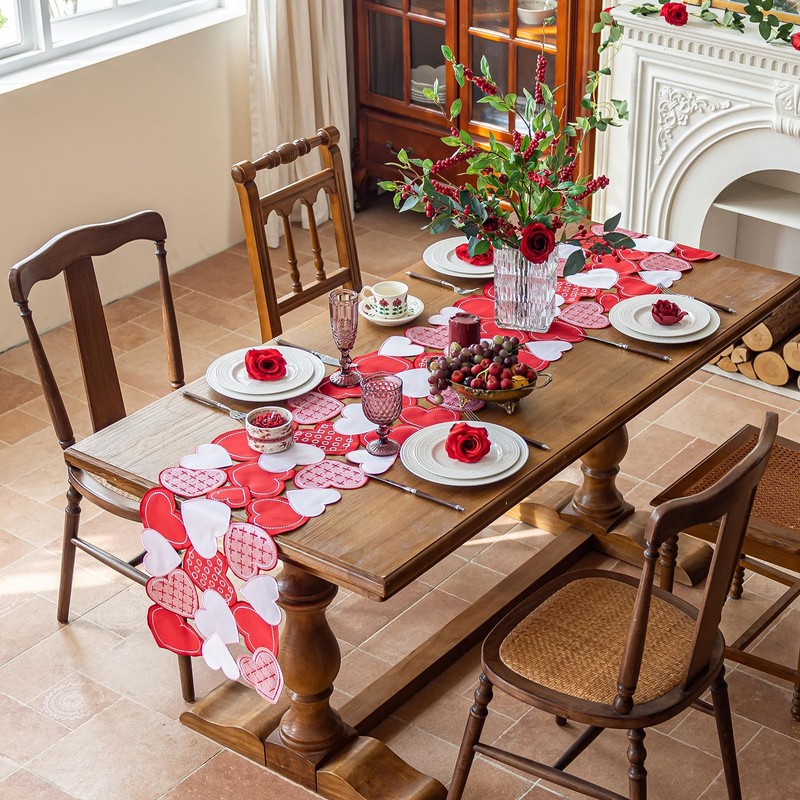 Joyfol Day Valentine’s Day Table Runner 14x69 Inch, Cutwork Embroidered
