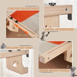 FFIHTY Cat Window Perch Wood Frame Kitty Hammock Hanging Seat 22" x 15" Sturdy Bedside Drawer Cat Perch for Large Small Indoor Cats (Blue)