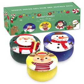 Christmas Scented Candle Set, 3 Pack Natural Soy Candles, 2.5 oz Apple Cinnamon, Cedar, Vanilla Cake, 15-20 Hour Burn Time, Holiday Gift Set for Home Decor Stress Relief and Aromatherapy