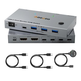 USB C KVM Switch 4K@60Hz, Dual Monitor KVM Switch for 2 Laptops Sharing 2 Monitors and 4 USB3.0 Devices, with 100W PD,Wired Remote Control and USB Cables