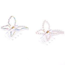XOXO Irridescent Rhinestone and Faux Pearl Butterfly Hair Claws, 3 inches, Set of 2