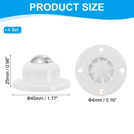 PATIKIL 45 mm Self Adhesive Paste Caster Wheels for Appliance, 4 Set Mini Swivel Wheels with Stainless Steel Ball Load Capacity 26.5LBS Per Wheel for Stand Mixer Air Fryer, White