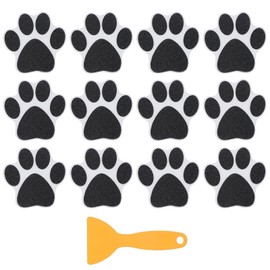 PATIKIL 12 Pcs Non Slip Bathtub Stickers, Anti Slip Shower Stickers with Scraper Bathroom Shower Floor Decals Paw Footprint Cute Treads Tubs, Black