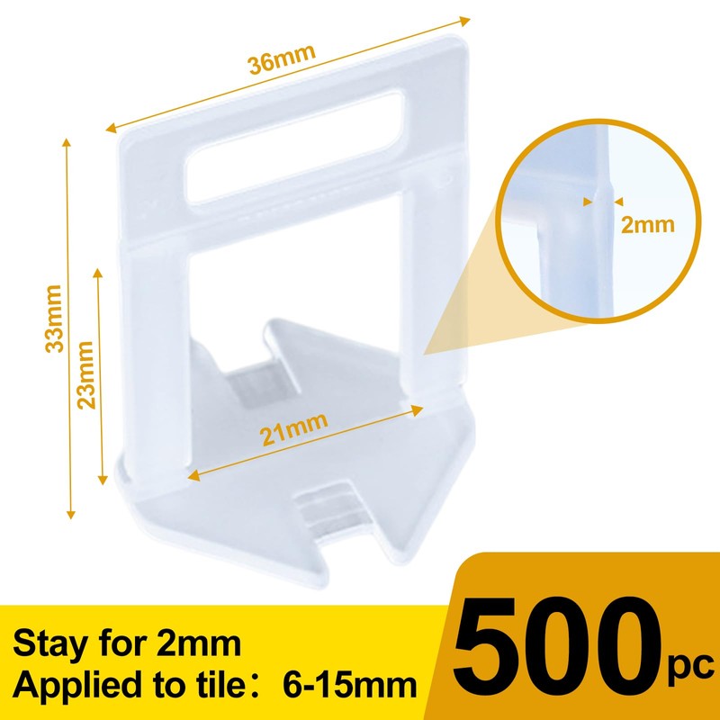 TUAKIMCE 500Pcs Tile Leveling System 2mm,Tile Spacer Clips for Floor