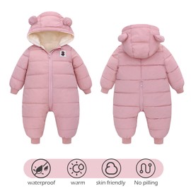 LAT Baby Cute Snowsuit Winter Coats-Super Warm Infant Girls Boys Outwear Jumpsuits Hooded -Cute Bear Unisex Bodysuits Toddler Clothes(Pink,S/0-6 Months)