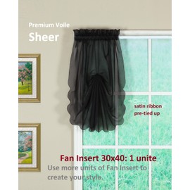 Today's Curtain Emelia Original Voile Fan Insert, Black, 30" W x 40" L