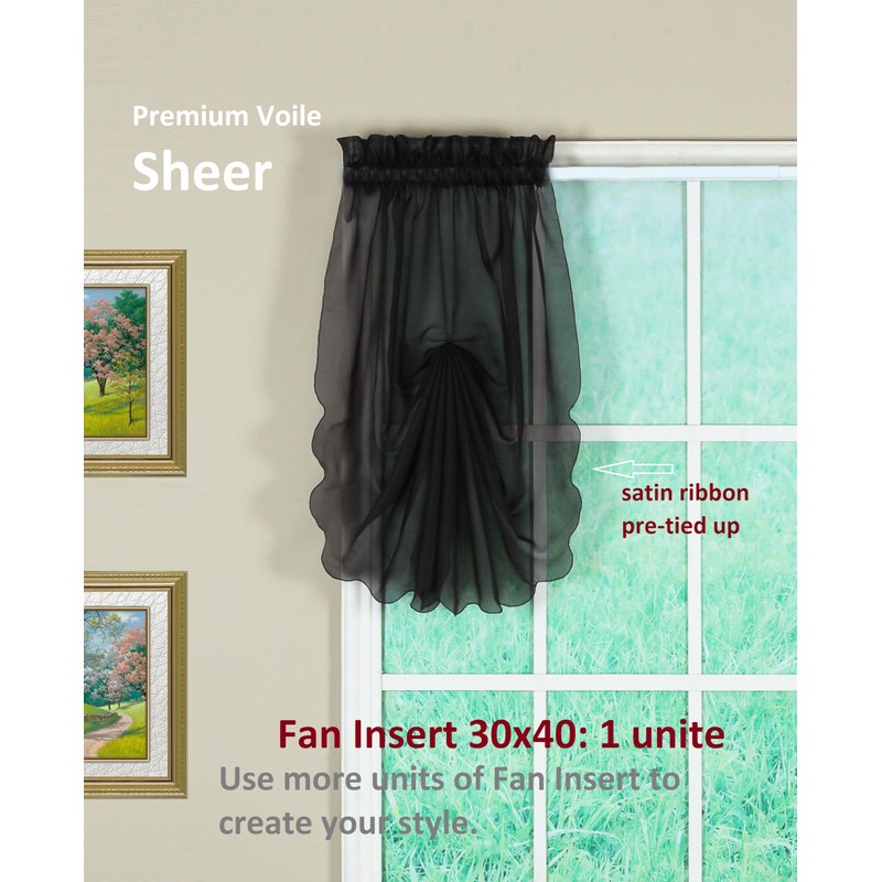 Today's Curtain Emelia Original Voile Fan Insert, Black, 30" W