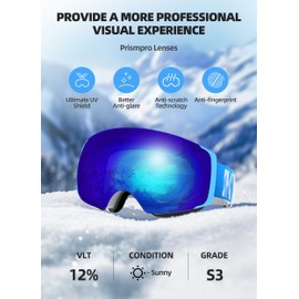 Innerking OTG Ski Goggles SGS Approved, Interchangeable Magnetic Lens Snow Goggles, Anti Fog Snowboard Goggles for Women Men Adult Youth - RevoBlue 12%