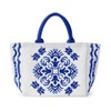 Two's Company Blue Tile Block Printed Thermal Lunch Tote Bag
