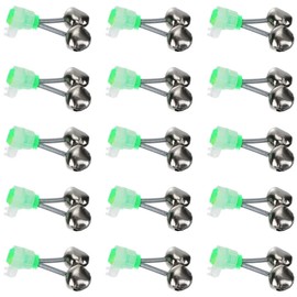 15 Pcs Green 1.89 Inch Fishing Bells, Double Bell Galvanized Fish Bite Alarm Portable Reusable Bite Indicator for Night Fishing Bite Indicators
