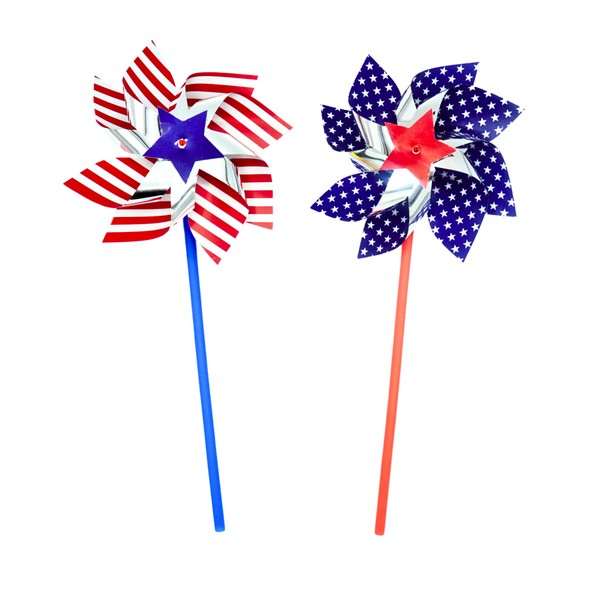 Patriotic Pinwheels [24 Pack] Pre-Assembled, 4th of July Decorations Wind Spinner Party Favors - American Flag Themed Pinwheels for Garden Decor, Fourth of July Decorations Outdoor by 4E's Novelty