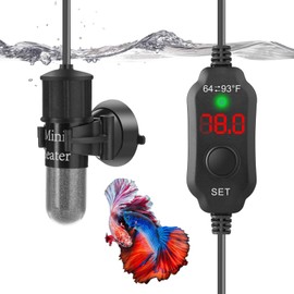 VCRAZE Mini Aquarium Heater 20W Super Small Fish Tank Heater with Digital Display Thermostat, Betta Tank Heater Turtle Heater Small Aquarium Heater for 2-4 Gallon Tanks