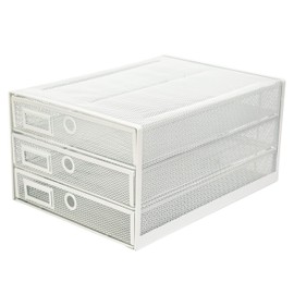 Exerz Desk Organizer Wire Mesh 3 Tier Sliding Drawers Paper Sorter/Multifunctional/Premium Solid Construction for Letters, Documents, Mail, Files, Paper, Kids' Art Supplies (White)