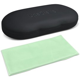 UpaClaire Clip-on Glasses Case Slim Hard Shell Ultra-light Retro Flat Glasses Storage Box Compression Resistant Black Suede Eyeglass Cloth 8" x 10" Extra Large Cleaning