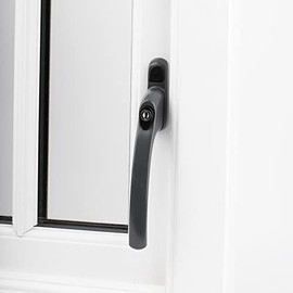 Anthracite Grey Inline UPVC or Timber Key Locking Espag Window Handles with Push Button and 40mm Spindle (Fits Left & Right Handed Windows)