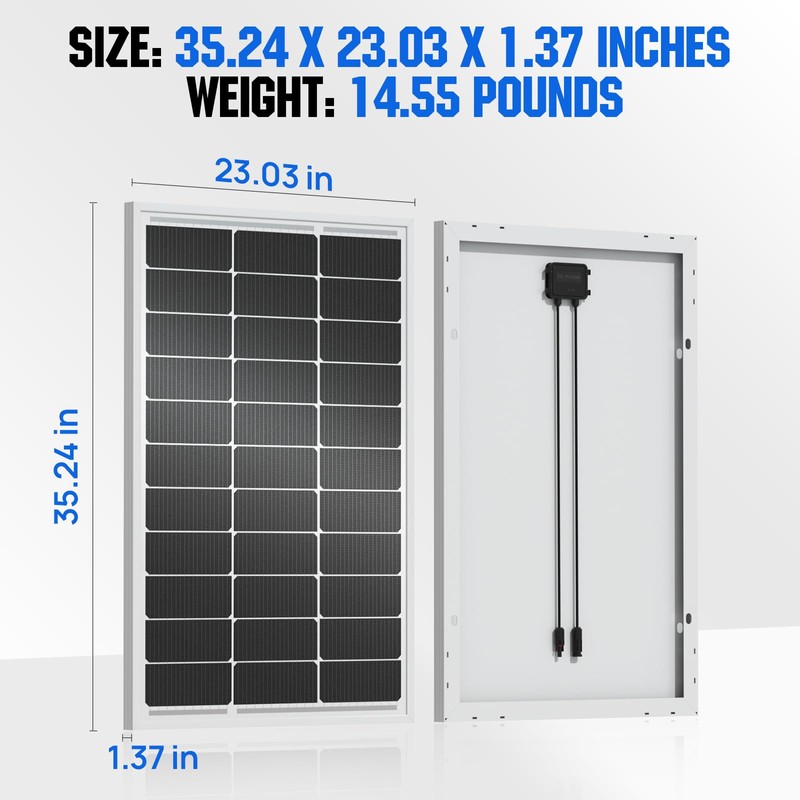 ECO-WORTHY 100 Watt Solar Panel 18 Volt Monocrystalline Solar Panel