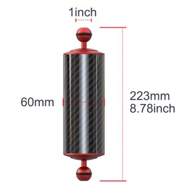Carbon Fiber Underwater Float Arm with Dual Ball Mounts for Photography and Video, Compatible with Diving Trays, Video Lights, Strobes (red, 60mm8')