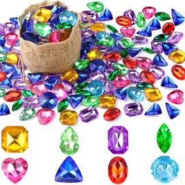 Vellibring 180 Pieces Pirate Treasure Gem Toys,Fake Acrylic Bling Gem Diamonds Toys Colorful Beach Gems Pirate Jewels Toys with Drawstring Bag for Kids Party Favors Decoration