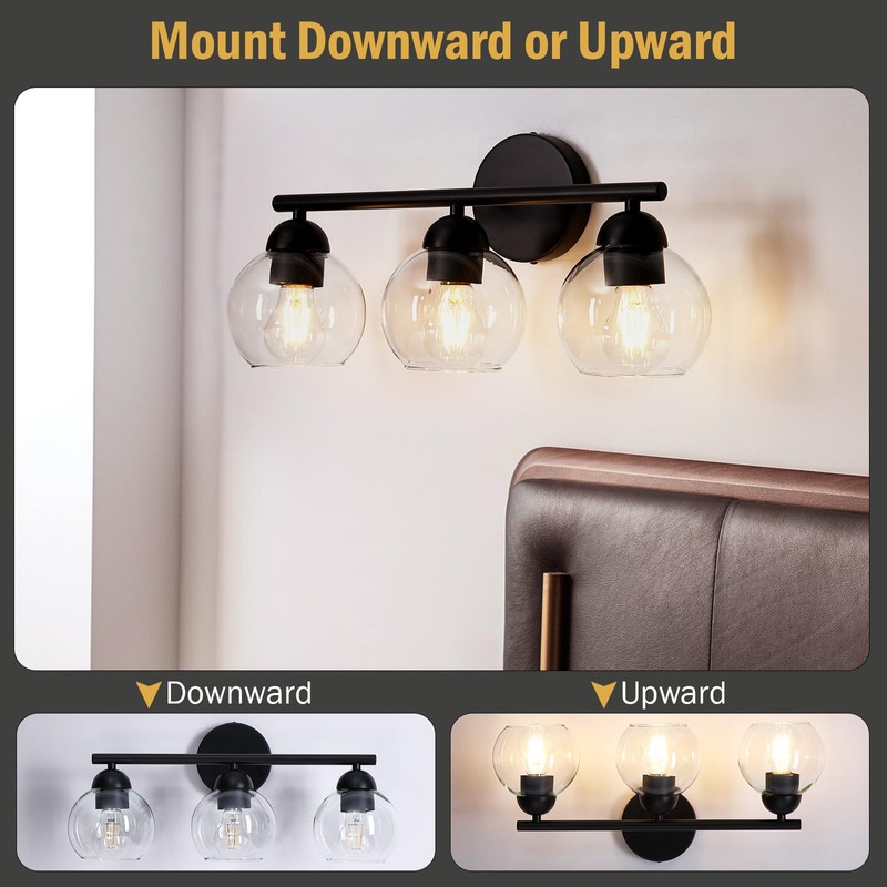 Wynterhaven 3 Light Bathroom Vanity Light, Black Vanity Light with