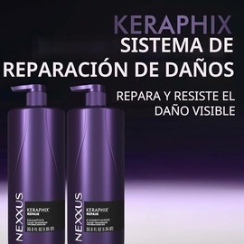 Nexxus Keraphix Champú con ProteinFusion para Cabello Dañado Proteína de Queratina, Arroz Negro, Sin Siliconas 33.8 oz (1000 ml)