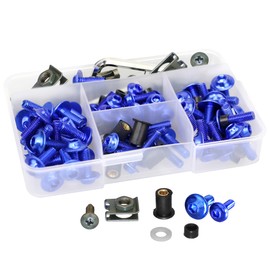 210Pcs Motorcycle Universal Fairing Bolt Kits, Aluminum Alloy M5 M6 Screws Fasteners, Washers Nuts Clips Assortment (Blue)