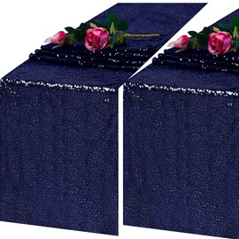 TCBESTO Sequin Table Runners Set of 2, 12" x 72" Long, Navy Blue, Wedding and Party Decor