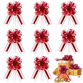 8 PCS Large Pull Bows, 7.8 x 15.6in Red Big Bow for Present, Wedding Bows for Cars, Car Wedding Decorations for Hampers,Bouquet Boxes, Floristry, Birthday, Valentine's Day, Wedding