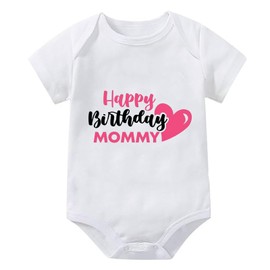 WOOYONGING Happy Birthday Mommy Romper For Baby Boy Girl Short Sleeve Newborn Outfit White Baby Boy Onsies 0-3 Months
