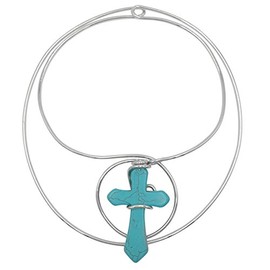 Gypsy Jewels Large Simulated Turquoise Cross Western Look Silver Tone Bib Statement Necklace (Open Bent Wire)