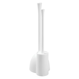 iDesign Una Plastic Toilet Bowl Brush and Plunger Combo Set for Bathroom Cleaning and Storage, White